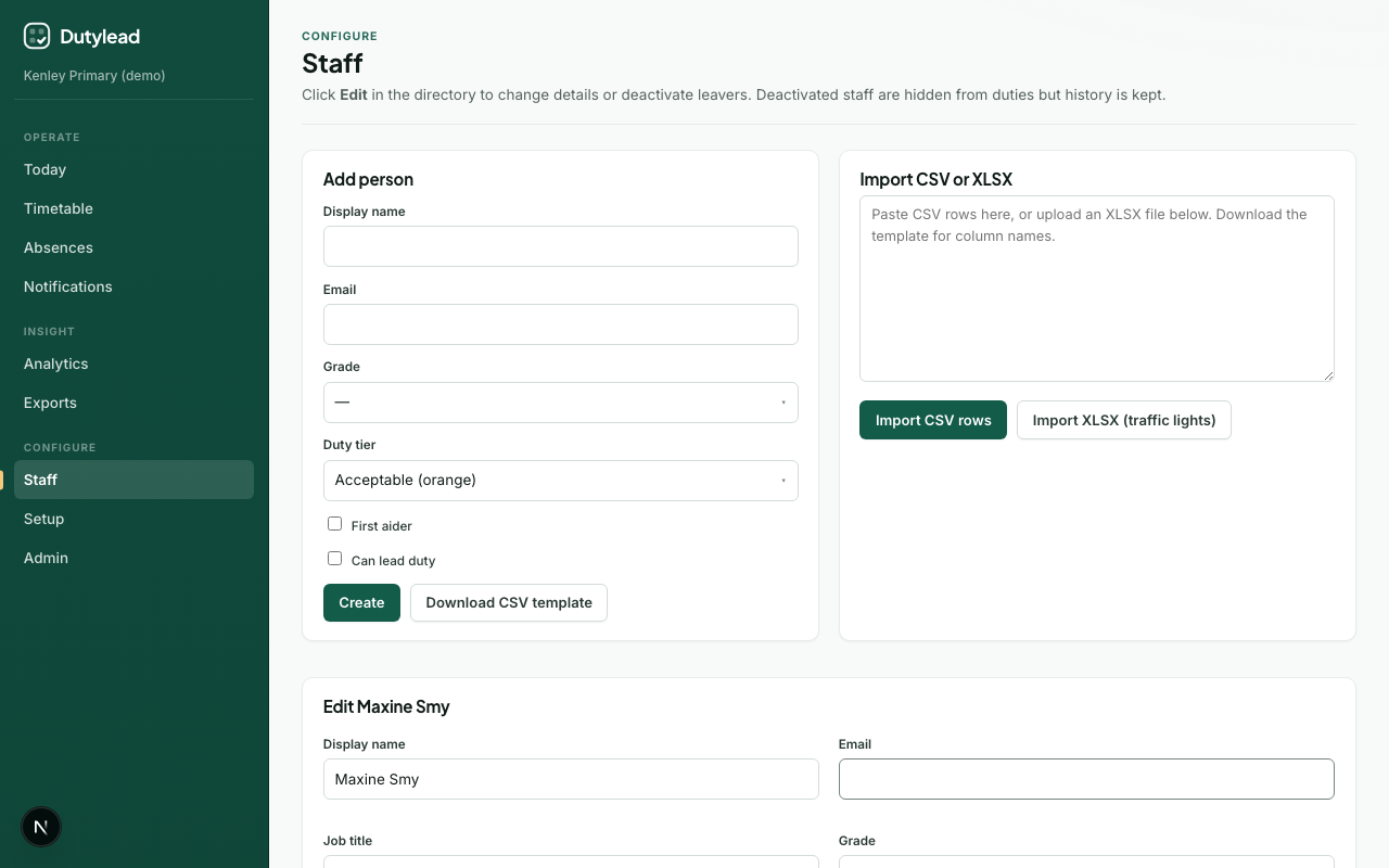 Edit staff details