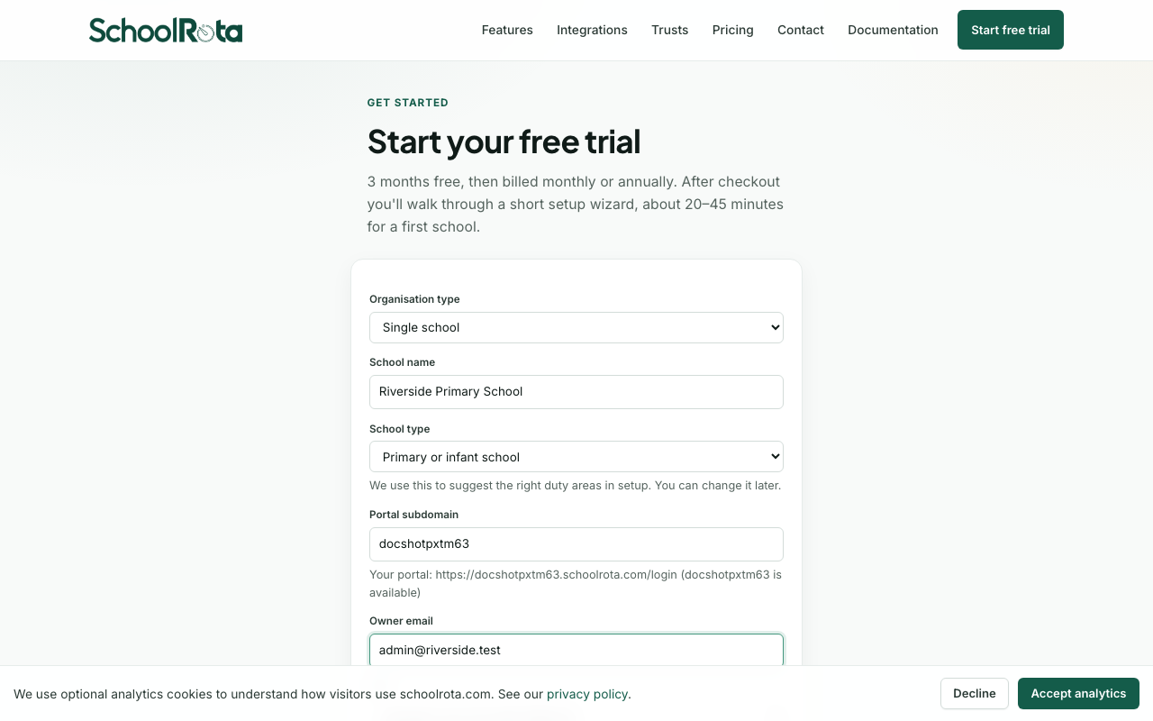 Filled signup example