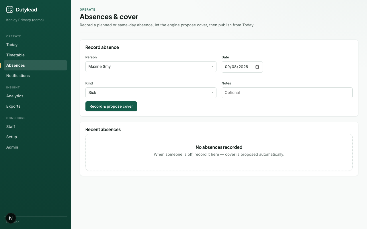 Absences page